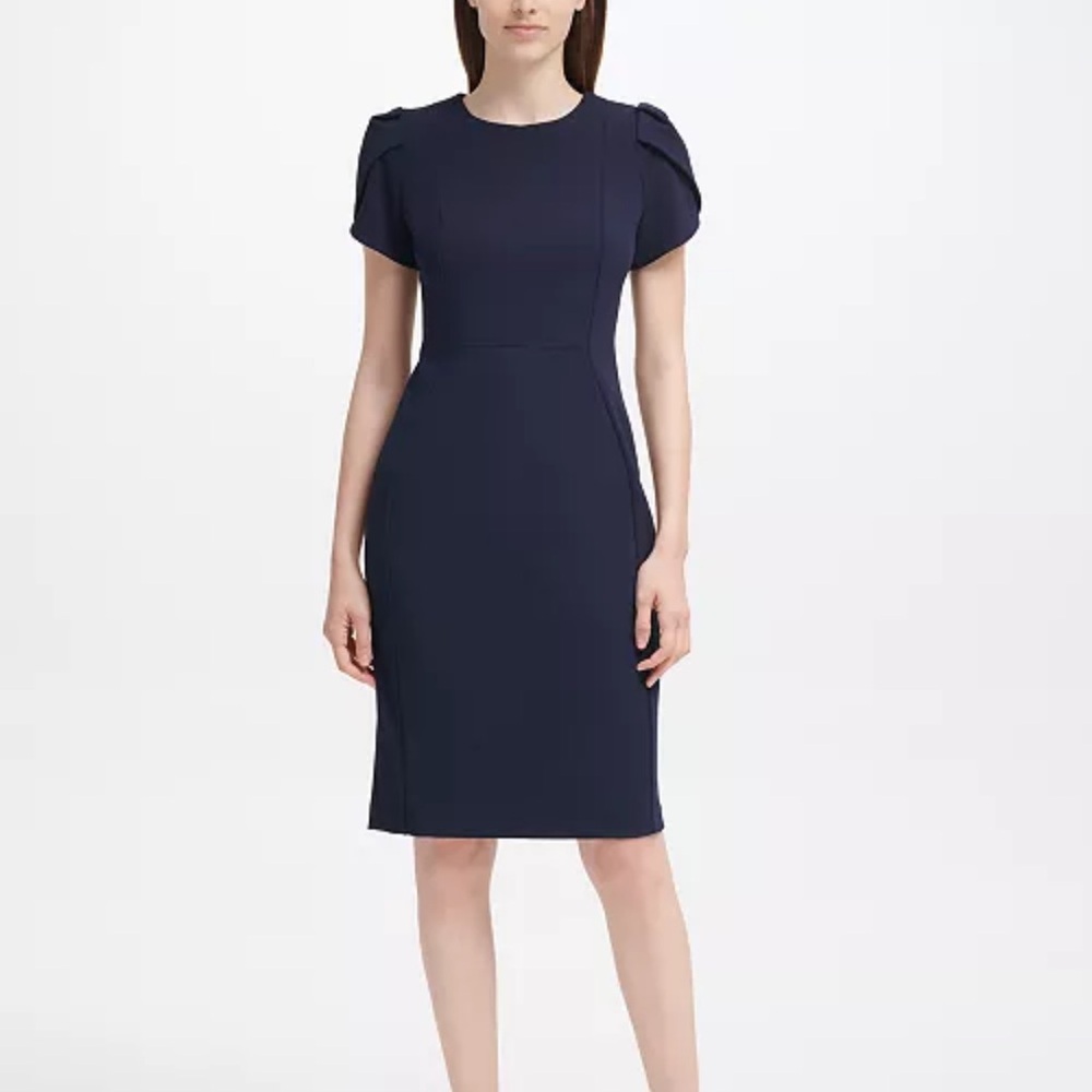 Calvin Klein Navy Short-Sleeve Midi Sheath Dress